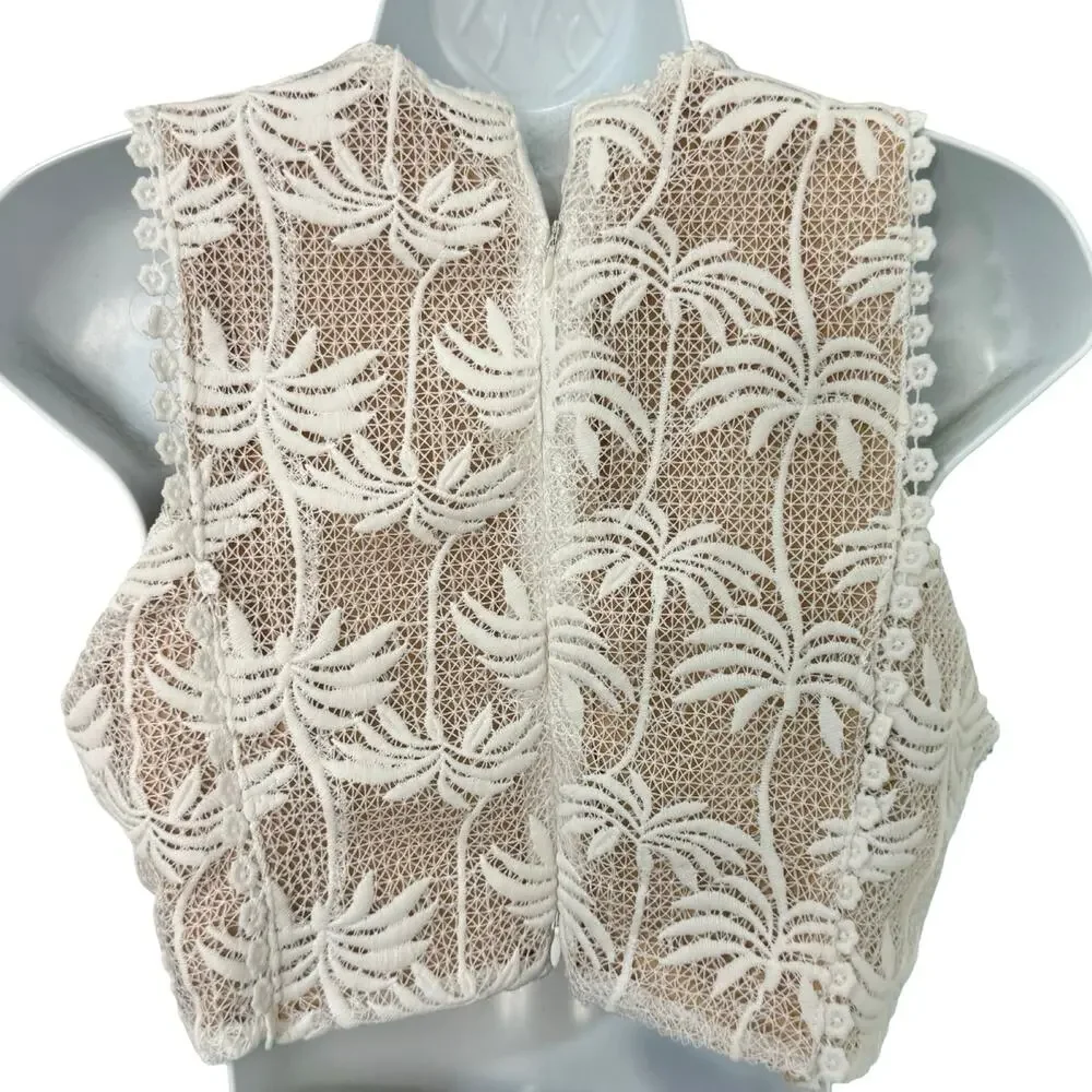 Pink Lemonade White Nude Palm Tree Pineappele Lace Crop Top Midi Skirt Set sz M - Picture 11 of 16